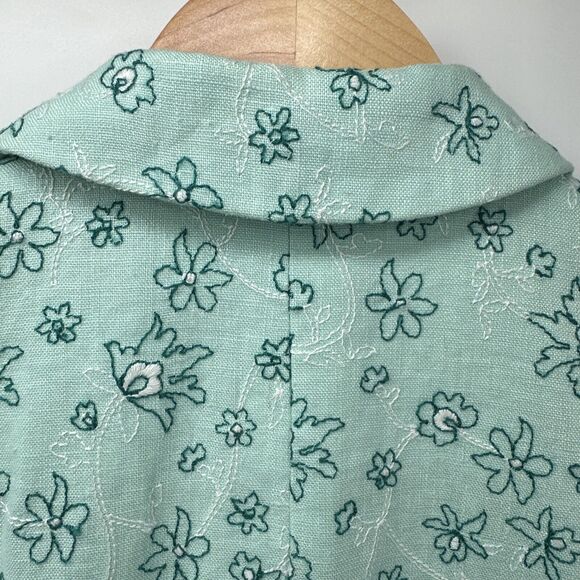 Loft Jacket Womens 4 Snap Up Linen Embroidered Floral Blue Green Grandmacore - Picture 8 of 8